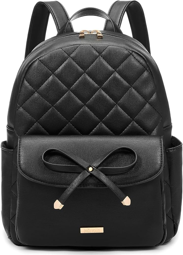 Marvolia Mini Backpack for Women and Girls - Leather Backpack with Cute Bowknot Quilted Small Bac... | Amazon (US)