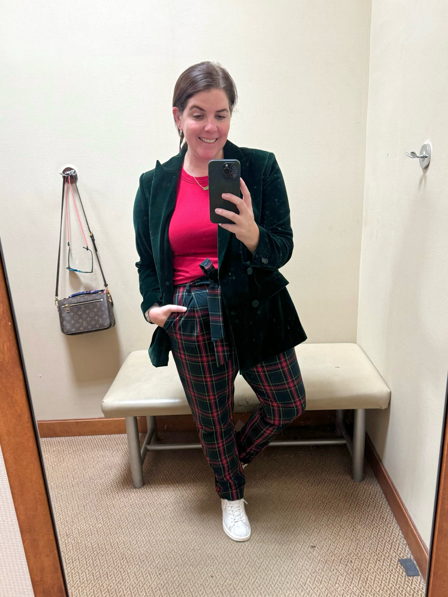 Looking for an outfit for an office holiday party?! These plaid pants and velvet blazer are the perfect combination! These two are perfect paired together, but are also perfect styled with other pieces! Both the blazer and the pants run TTS and come in a few color and plaid options! 

#LTKHoliday #LTKstyletip #LTKparties
