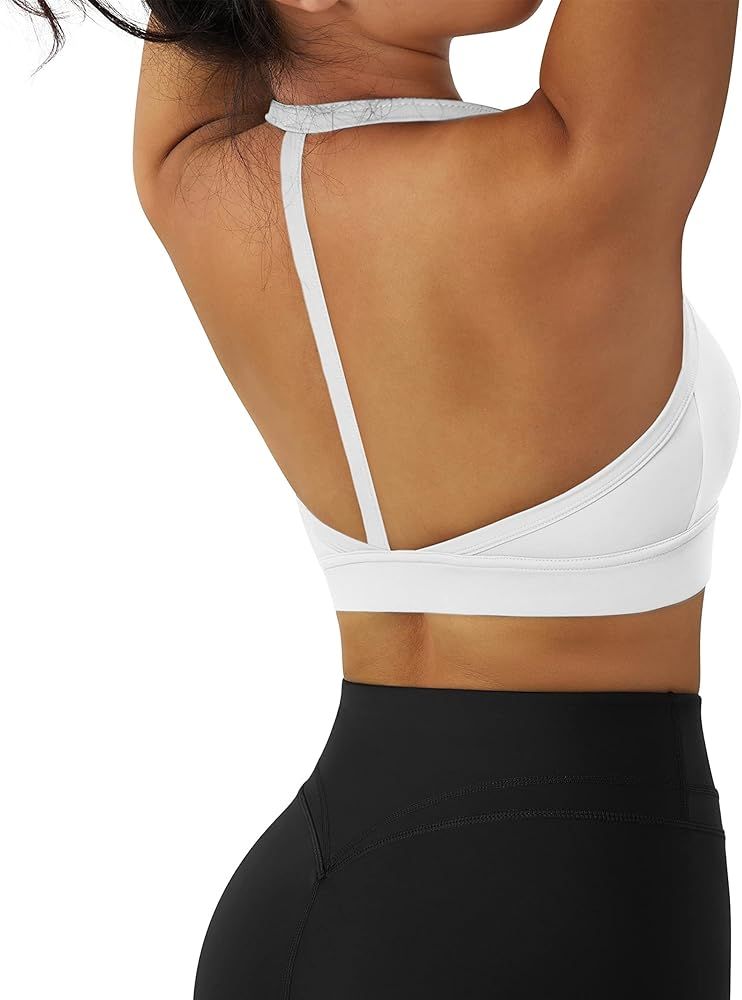 RXRXCOCO Backless Sports Bra for Women Spaghetti Strap Padded Workout Yoga Bra | Amazon (US)
