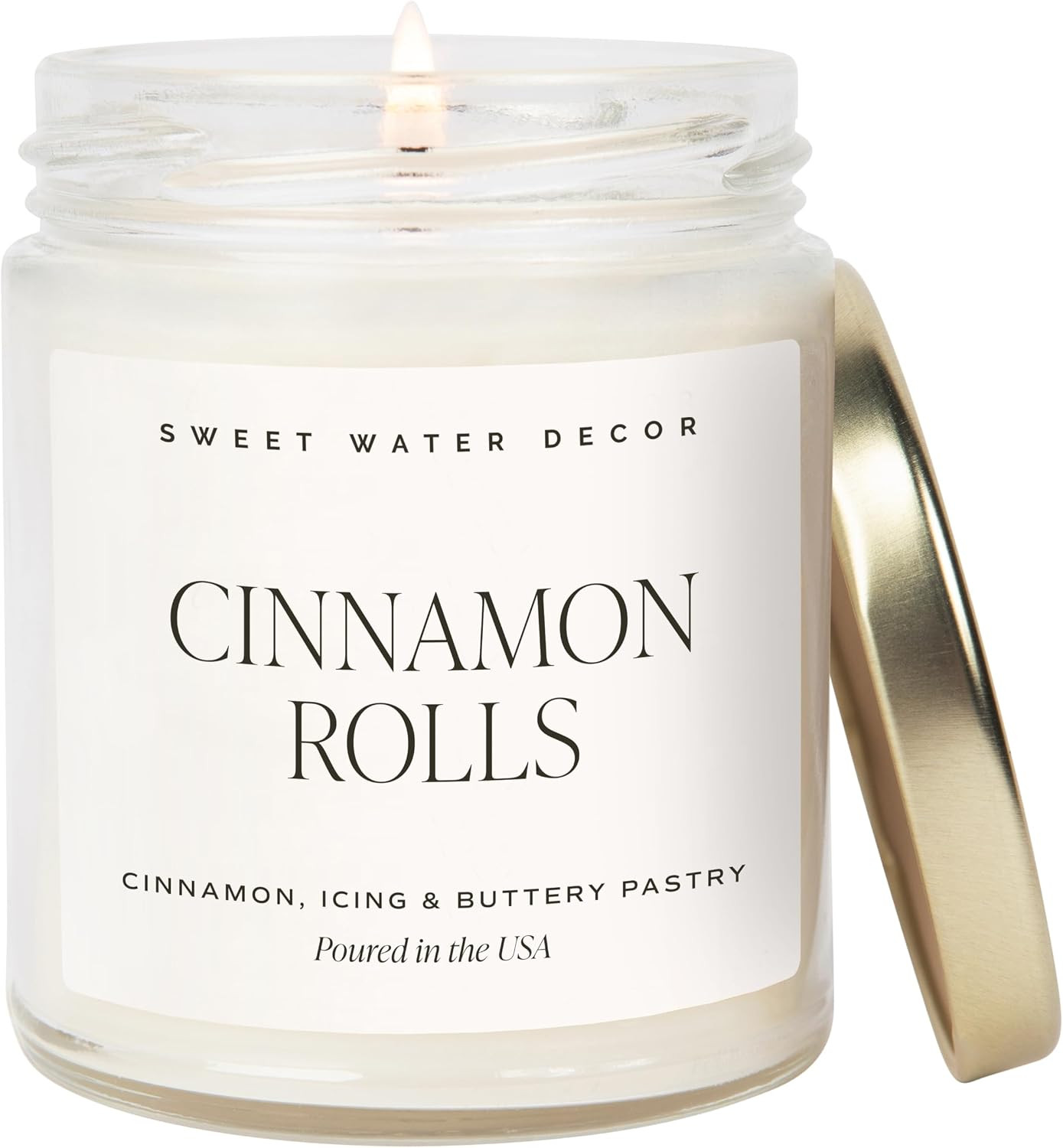 Sweet Water Decor Cinnamon Roll Candle, 9oz Clear Jar, Cozy Fall Scent | Amazon (US)