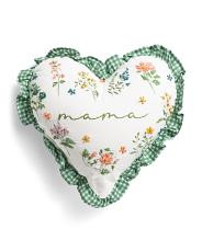 18x18 Mama Embroidered Floral Gingham Ruffle Heart Pillow | TJ Maxx