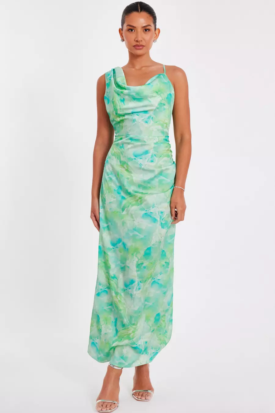 Green Tie Dye Cowl Midaxi Dress | Quiz Clothing