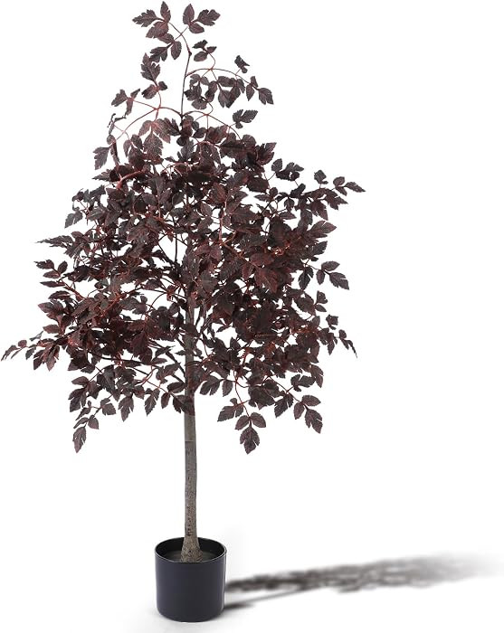 4ft Fall Plum Cimicifuga Stems Seeded Tree Artificial Thanksgiving Ficus Leaf Tree Plant Decor Autumn Halloween Faux Decor for Party Porch Fireplace Front Door Outdoor Indoor Decoration | Amazon (US)