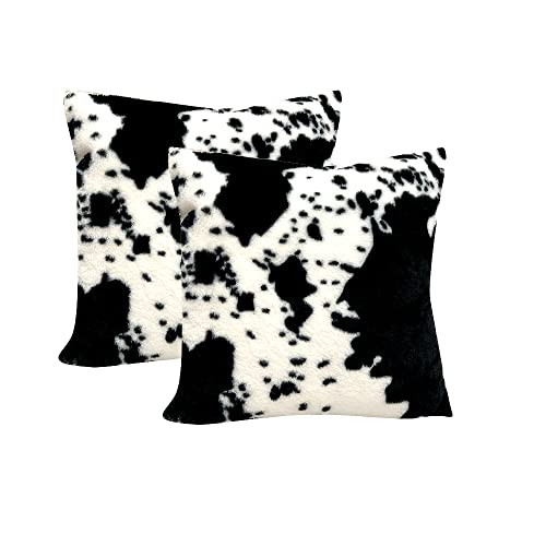 TOMWISH White Black Cowhide Printing Soft Faux Fur Throw Pillow Covers for Couch Bed Sofa Farmhouse Throw Pillow Covers 16x16 Set of 2 for Couch Decorative | Amazon (US)