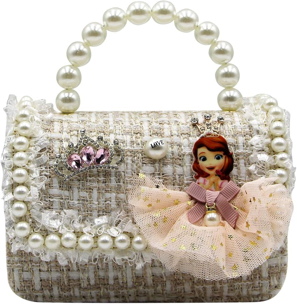 RARITYUS Little Girls Princess Purses Cute Crown Crossbody Bag Handbag with Pearl Handle for Kids To | Amazon (US)