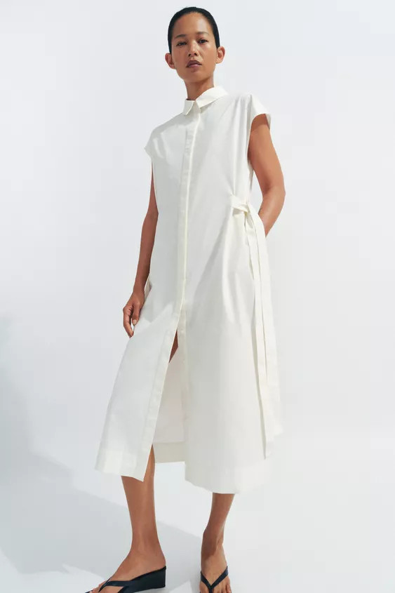 ZARA WOMAN COLLECTIONDress with main fabric made of cotton yarn. Lapel collar and sleeveless. Adj... | Zara US