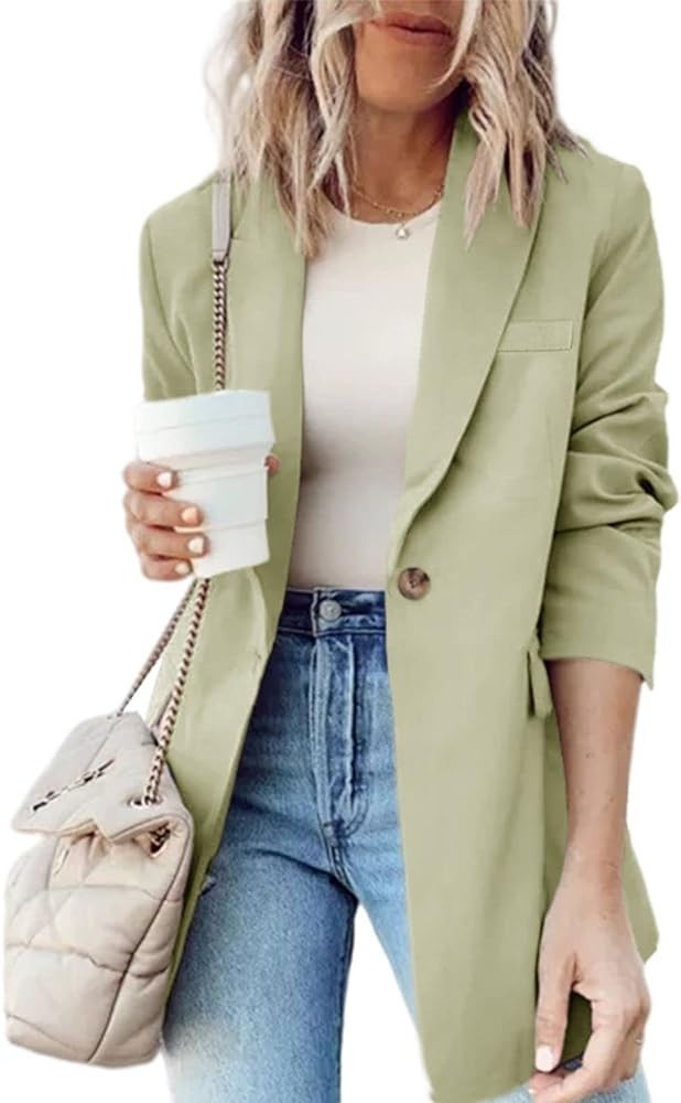Cnkwei Womens Blazer for Work Casual Long Sleeve Lapel Collar Blazer Jackets with Pockets | Amazon (US)
