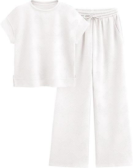 PRETTYGARDEN 2 Piece Outfits For Women Casual Tracksuit Short Sleeve Tops And Wide Leg Long Pants... | Amazon (US)