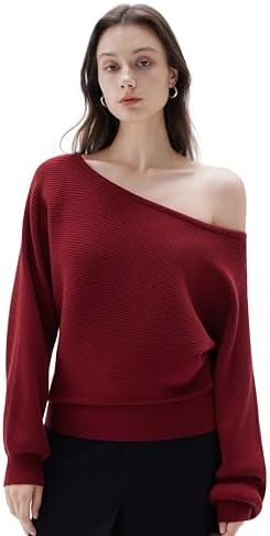 SUUKSESS Women Cashmere Oversized Off Shoulder Pullover Sweaters Boat Neck Long Sleeve Knit Jumpe... | Amazon (US)