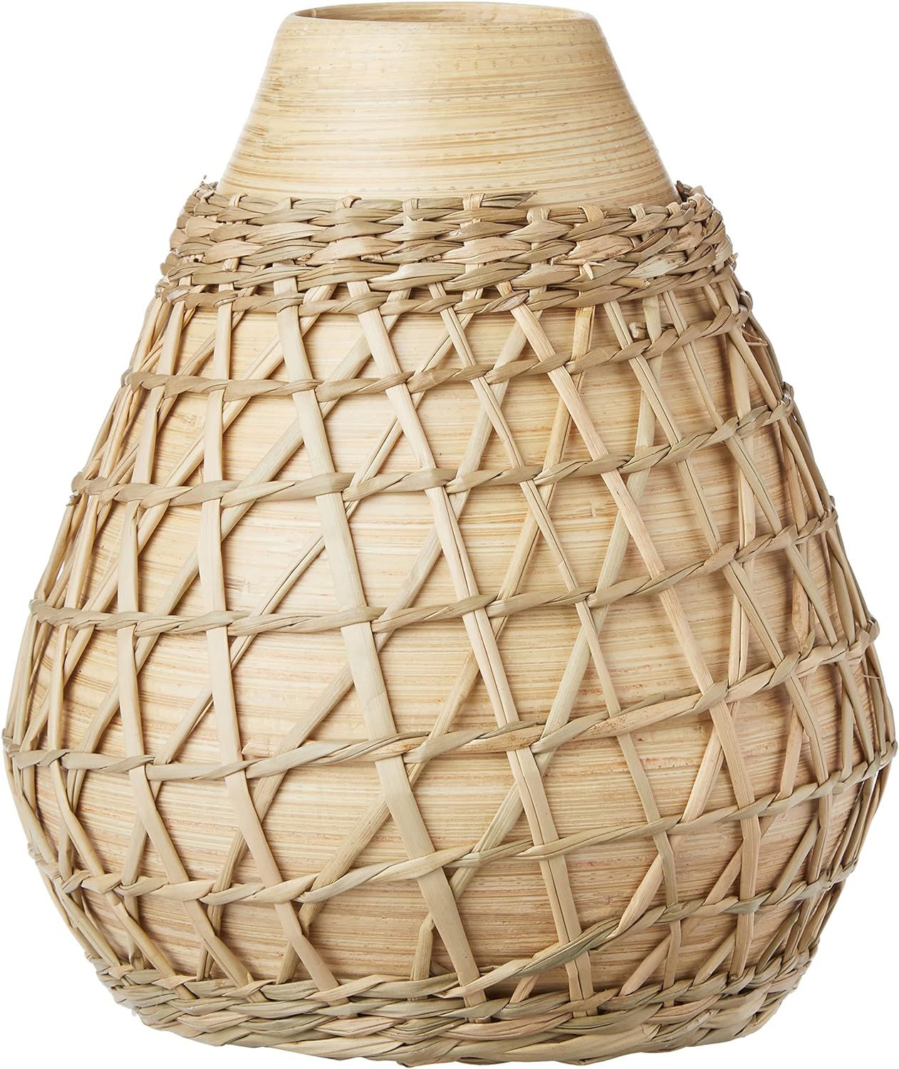 Creative Co-Op Bamboo Seagrass Weave Vase, Beige | Amazon (US)