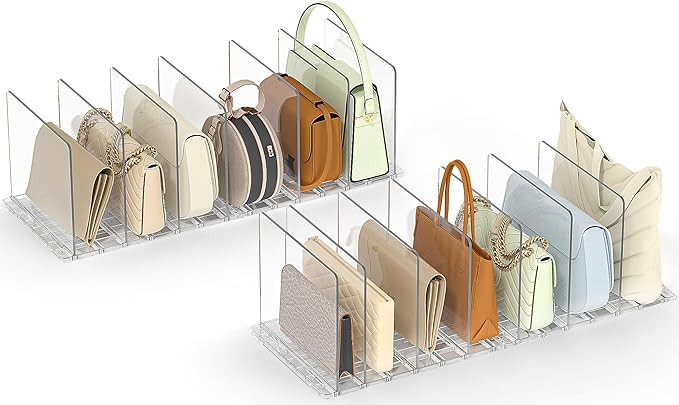 Bag & Purse Organizer for Closet: Adjustable Clear Handbag Storage Shelf - Plastic Clutch Divider... | Amazon (US)