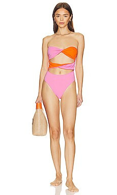 Solid & Striped Reversible Marlie One Piece in Carnation Pink & Clementine from Revolve.com | Revolve Clothing (Global)