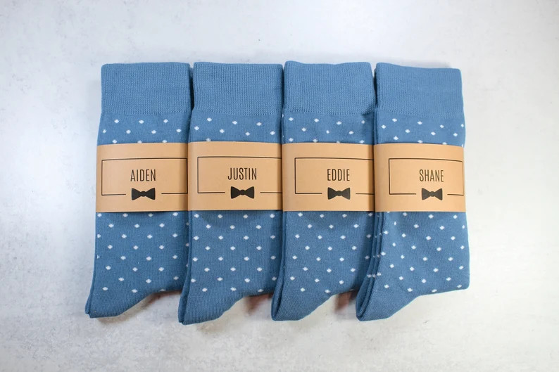 Personalized Groomsmen Socks | Dusty Blue Polka Dot Wedding Socks - Men's Size 7-12 | Custom Sock... | Etsy (US)