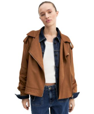 Emme Marella Women's Velvety-Finish Asymmetric-Zip Biker Jacket - Cognac | Macy's