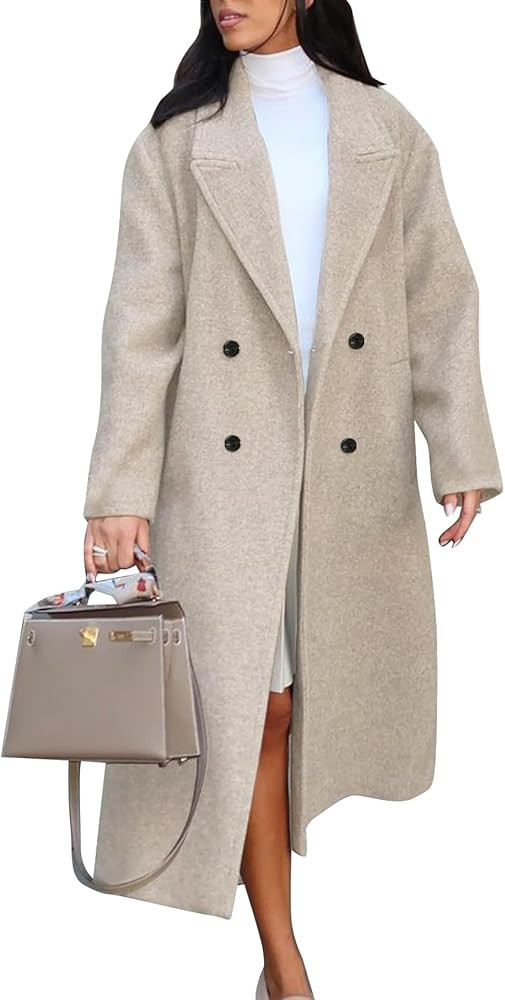 Flygo Womens Long Pea Coat Notch Lapel Double Breasted Trench Coat Fall Winter Overcoat Long Jack... | Amazon (US)
