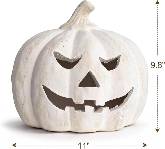 Fall Decorations for Home - White Handmade Terracotta Jack O' Lantern | Amazon (US)