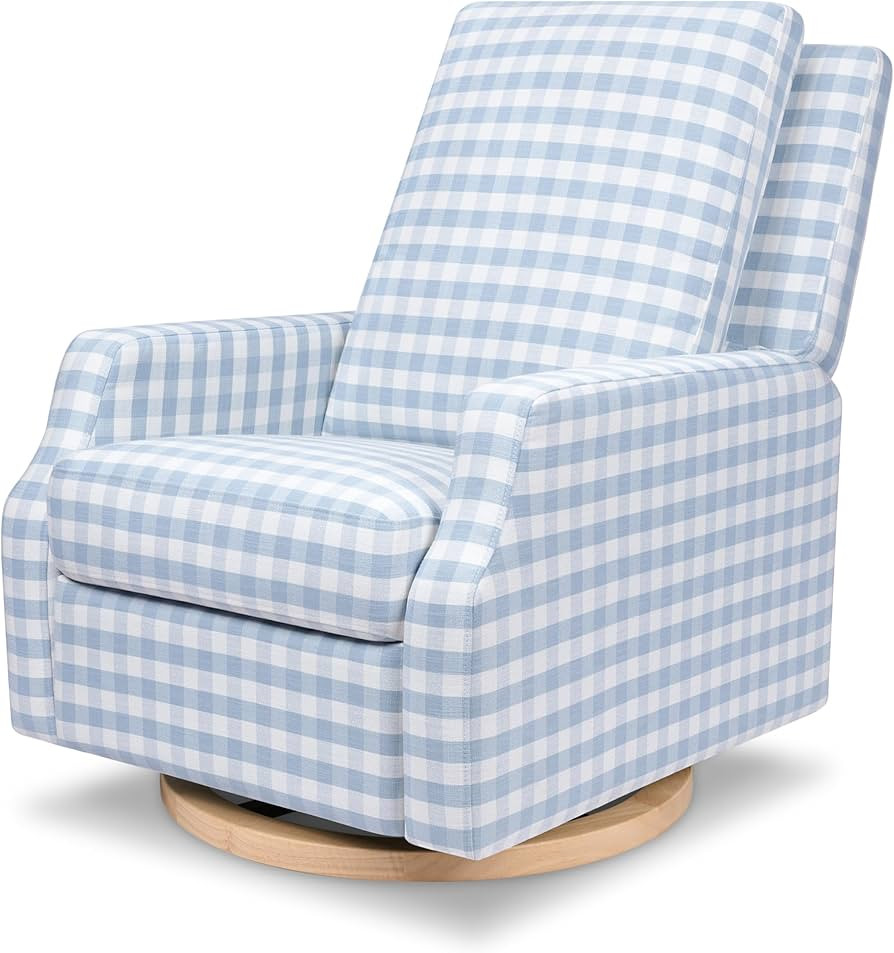 NAMESAKE Crewe Recliner and Swivel Glider in Blue Gingham with Light Wood Base, Greenguard Gold &... | Amazon (US)