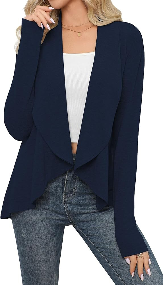 HIYIYEZI Cardigans for Women Casual Long Sleeve Open Front Soft Draped Lapel Cardigans | Amazon (US)