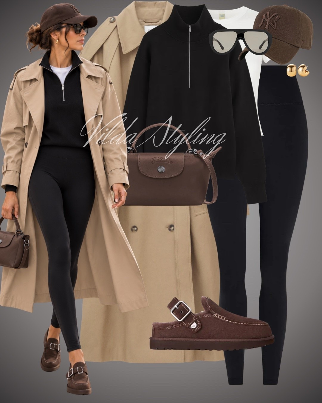 Sporty chic for fall 🤎 A sleek black legging set layered with a timeless trench coat, finished with rich brown accessories and cozy suede clogs for an effortless everyday look.

#LTKautumn #LTKstyletip #LTKeurope