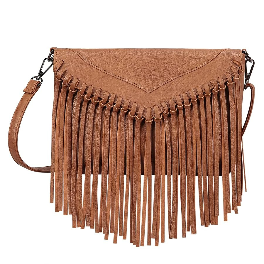 HDE Women's PU Leather Hobo Fringe Crossbody Tassel Purse Vintage Small Handbag | Amazon (US)