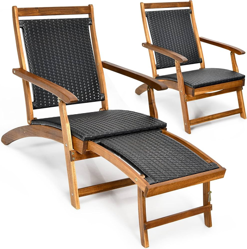 Tangkula Set of 2 Acacia Wood Folding Chaise Lounge Chair, Patiojoy Outdoor Foldable Deck Chair, ... | Amazon (US)