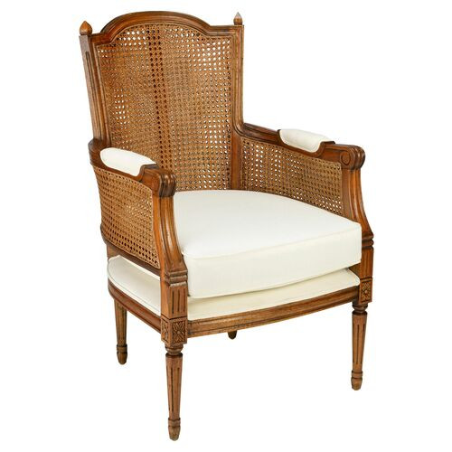 Noreen Accent Chair, Caramel/Off-White Linen | One Kings Lane