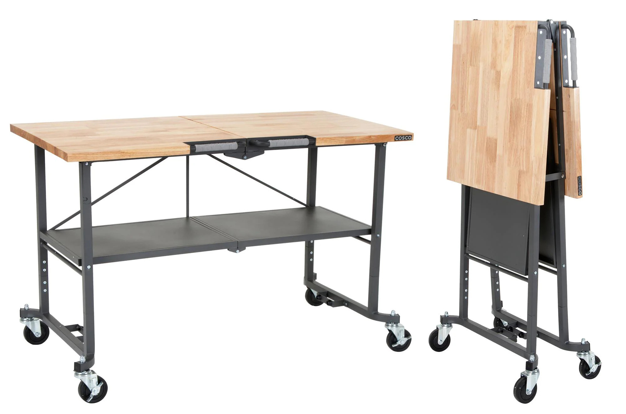 Cosco Rolling Grey with Hardwood Top Butcher Block Portable Work Bench | 66765DKG1E | Lowe's