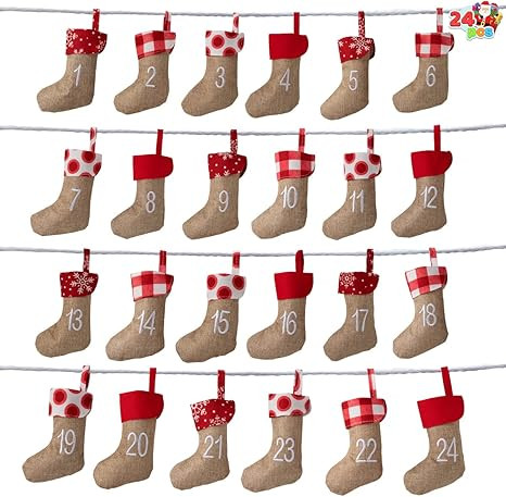 JOYIN 2021 Christmas Advent Calendar Socks Garland Banner with Ropes Hanging Advent Calendar Burl... | Amazon (US)