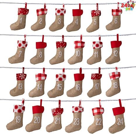 JOYIN 2021 Christmas Advent Calendar Socks Garland Banner with Ropes Hanging Advent Calendar Burl... | Amazon (US)