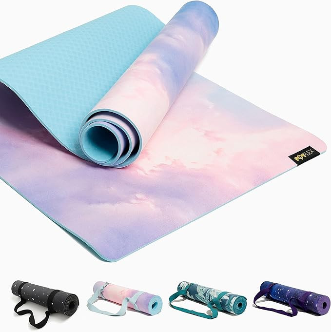 POPFLEX Vegan Suede Yoga Mat With Strap Included - Ultra Absorbent Exercise Mat - Non Slip Yoga M... | Amazon (US)