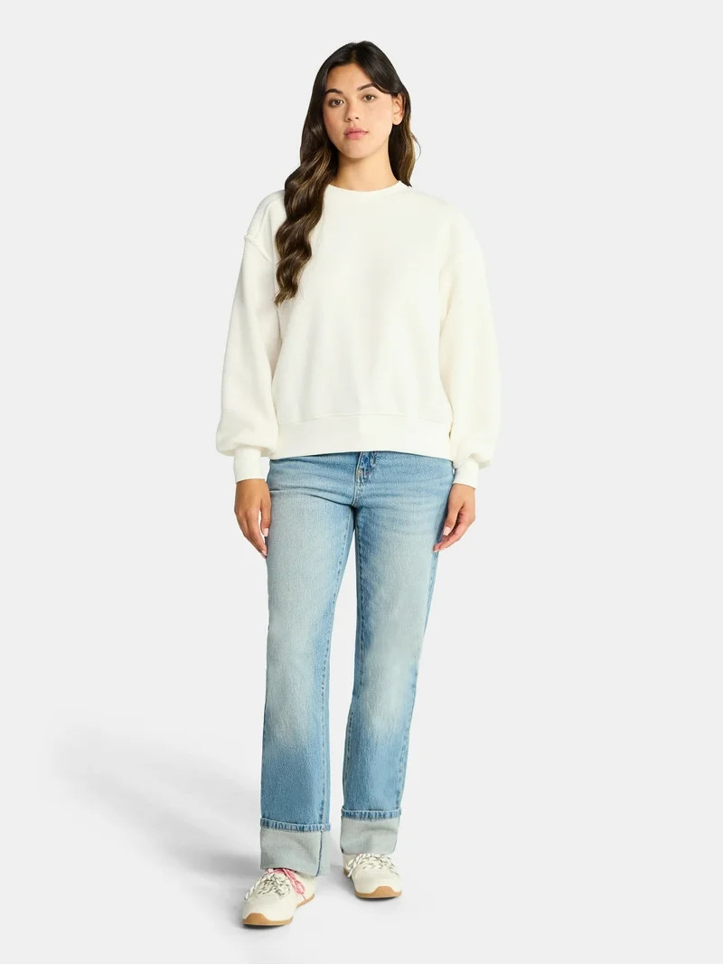 Time and Tru Women's Reverse Fleece Pullover Sweatshirt, XS-XXXL | Walmart (US)