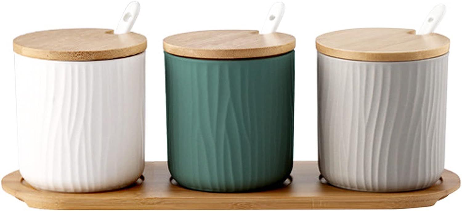 CMFISH 3Pcs Set Condiment Jar 10oz Ceramic Seasoning Containers Salt Sugar Pepper Bowls Set Condi... | Amazon (US)