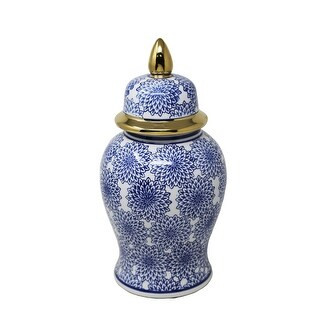 14" Temple Jar withdalhia Flower,blue & White 14"H - 8.0" x 8.0" x 14.0" | Bed Bath & Beyond