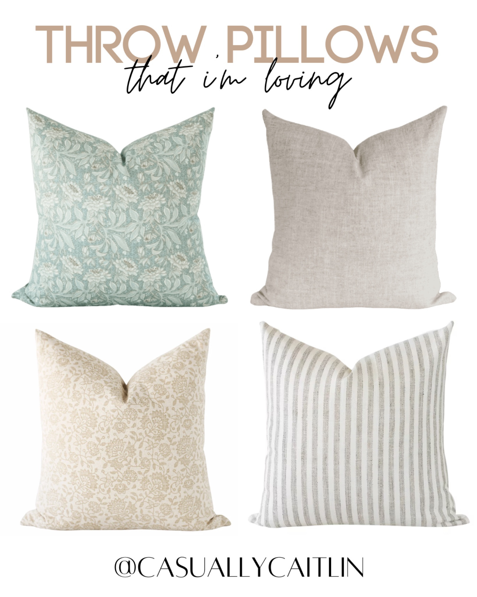 Throw pillows I’m loving 🫶🏻

Throw pillows, pillow combinations, neutral pillows, pillow covers, pillows for living room, pillows for bedroom, striped pillow, floral pillows, coastal home, coastal decor, home decor, home decor finds

#LTKSeasonal #LTKHome #LTKStyleTip
