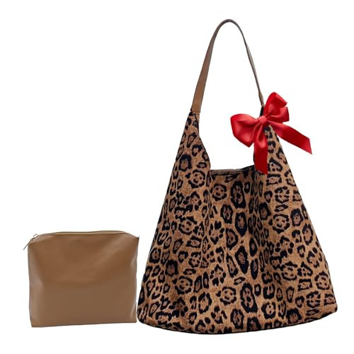 Leopard Hobo Bag for Women Suede Leather Cheetah Print Shoulder Tote Bag Large Vintage Satchel Handbag Work Bag for Everyday Use(Leopard-Brown) | Amazon (US)