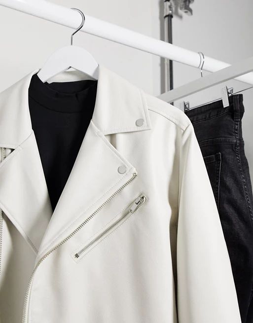 ASOS DESIGN biker jacket in white faux leather | ASOS (Global)