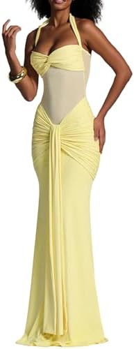 Elegant Dresses for Women Halter Maxi Dress Ruched Cocktail Party Evening | Amazon (US)