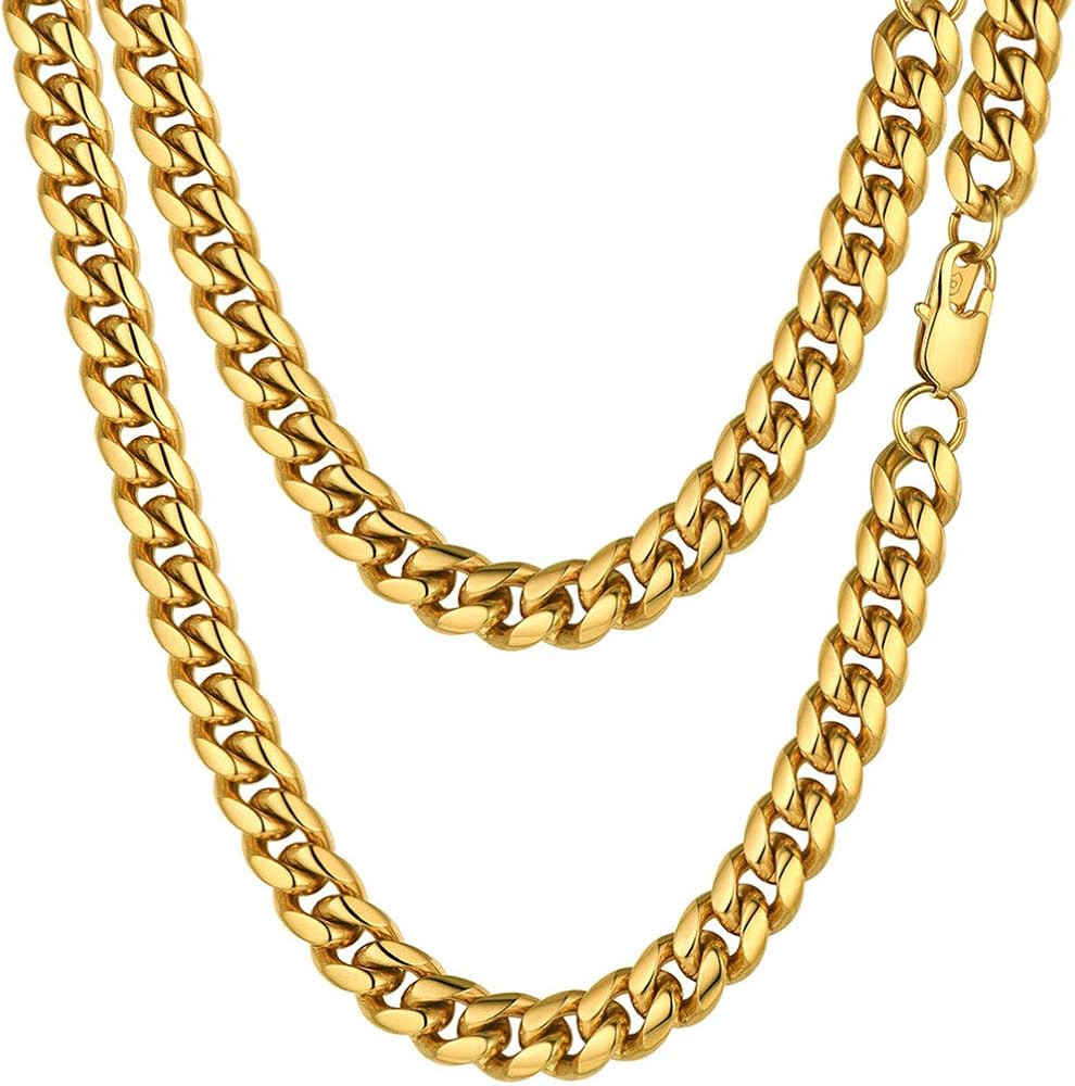 Stainless Steel Cuban Chain/Snake Chain/Round Box Chain, Black/18K Gold Plated, Chain Necklace fo... | Amazon (US)