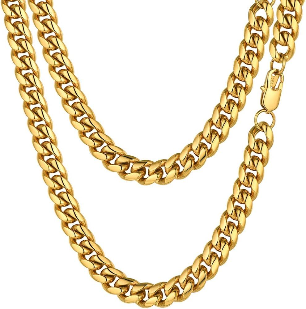 Stainless Steel Cuban Chain/Snake Chain/Round Box Chain, Black/18K Gold Plated, Chain Necklace fo... | Amazon (US)