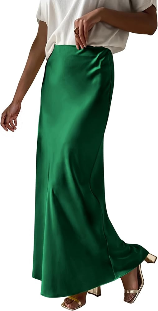 Prinbara Women's Satin Maxi Skirts Dressy Casual Zipped High Waisted Flowy Silk 2025 Fall Elegant... | Amazon (US)