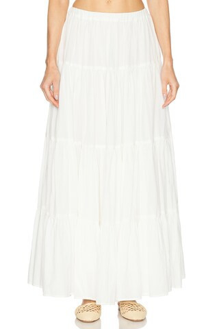 SPRWMN Shirred Ruffle Tiered Skirt in White | FWRD 