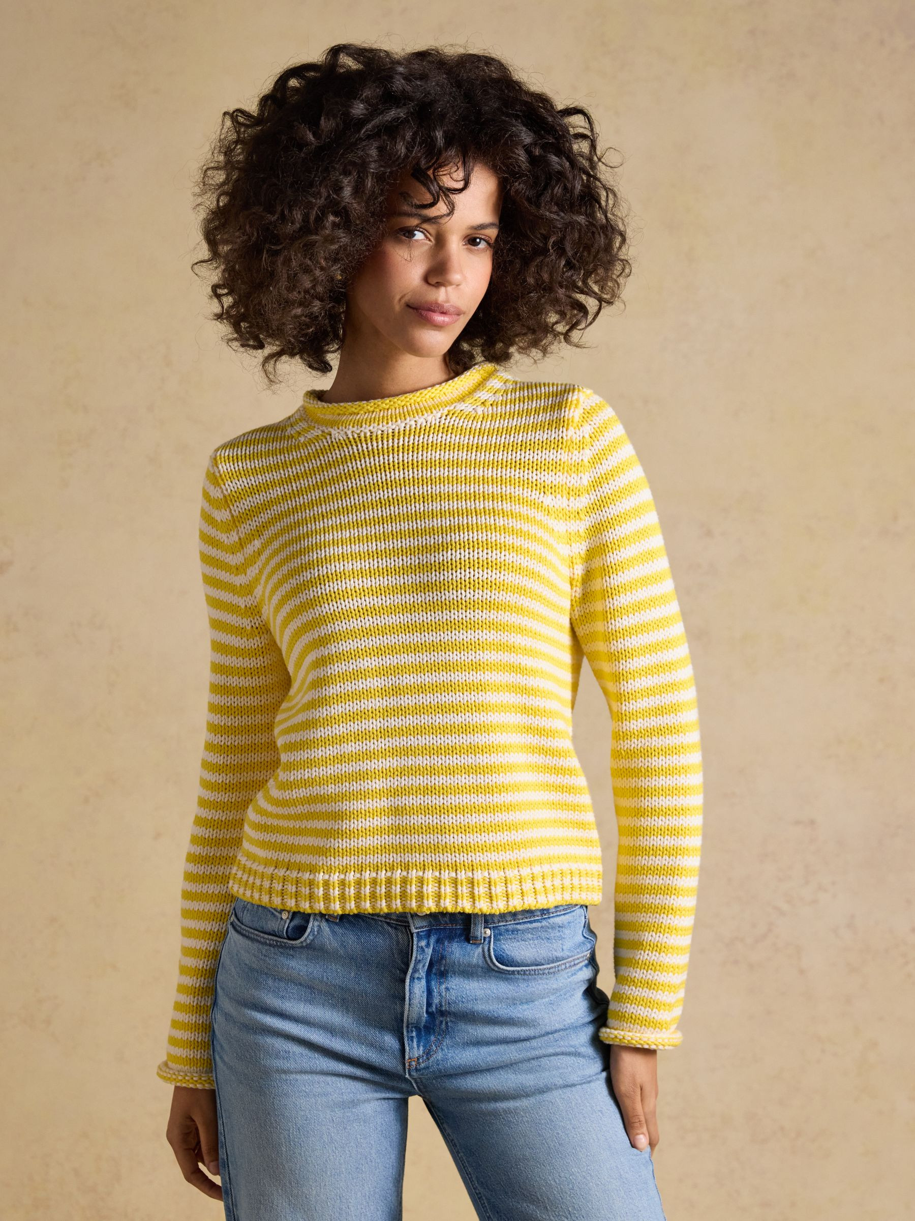 Yellow & White Striped Cotton Knitted Crew Neck Jumper | Joules | Joules