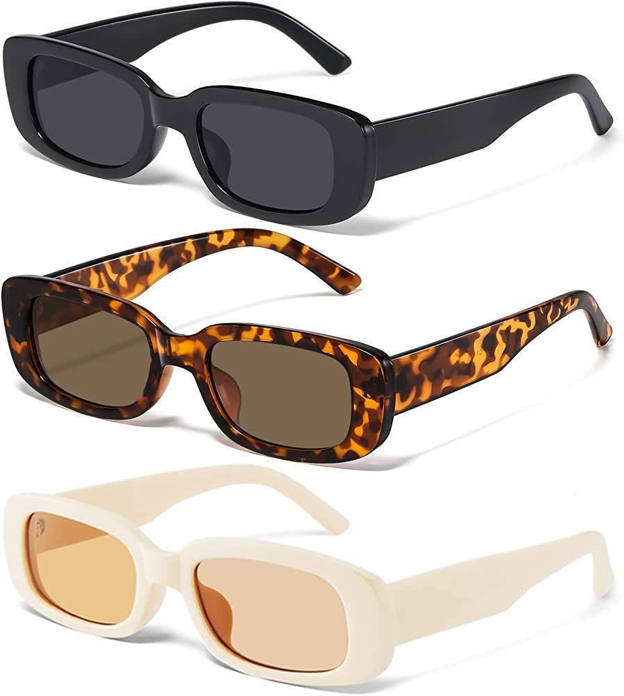 Rectangle Sunglasses for Women Men Trendy Y2k Retro 90s Sun Glasses UV400 Protection Cool Square Fra | Amazon (US)