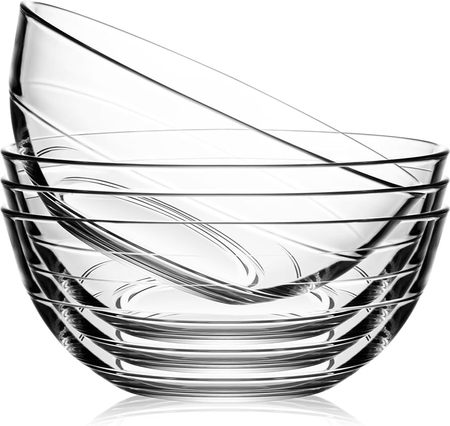 NUTRIIUPS 4 Pack Tempered Glass Prep Bowls, Clear Glass Bowl Set 6.6 Inch, Glass Salad Bowls for ... | Amazon (US)