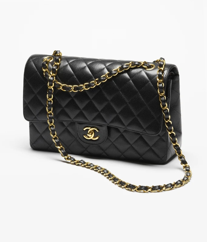 Large classic handbag, Grained calfskin & gold-tone metal, black — Fashion | CHANEL | Chanel, Inc. (US)