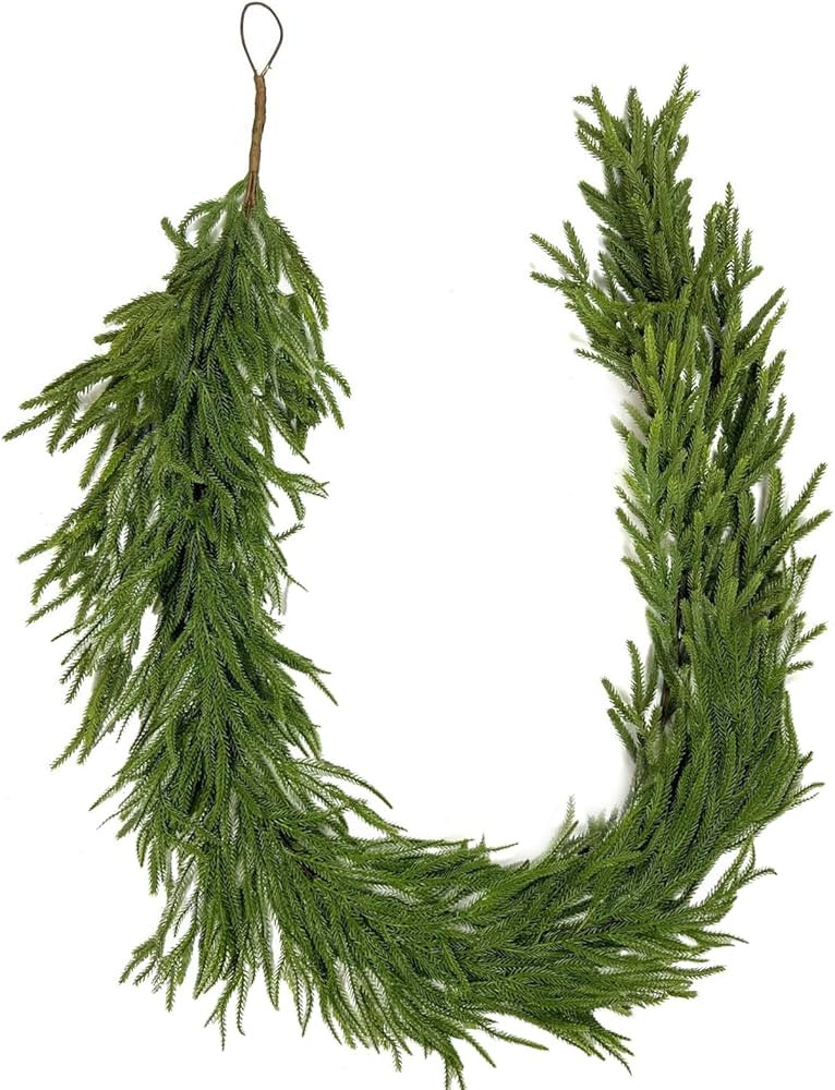 9 FT Real Touch Norfolk Pine Garland Green Artificial Christmas Garland Faux Greenery Garland for... | Amazon (US)