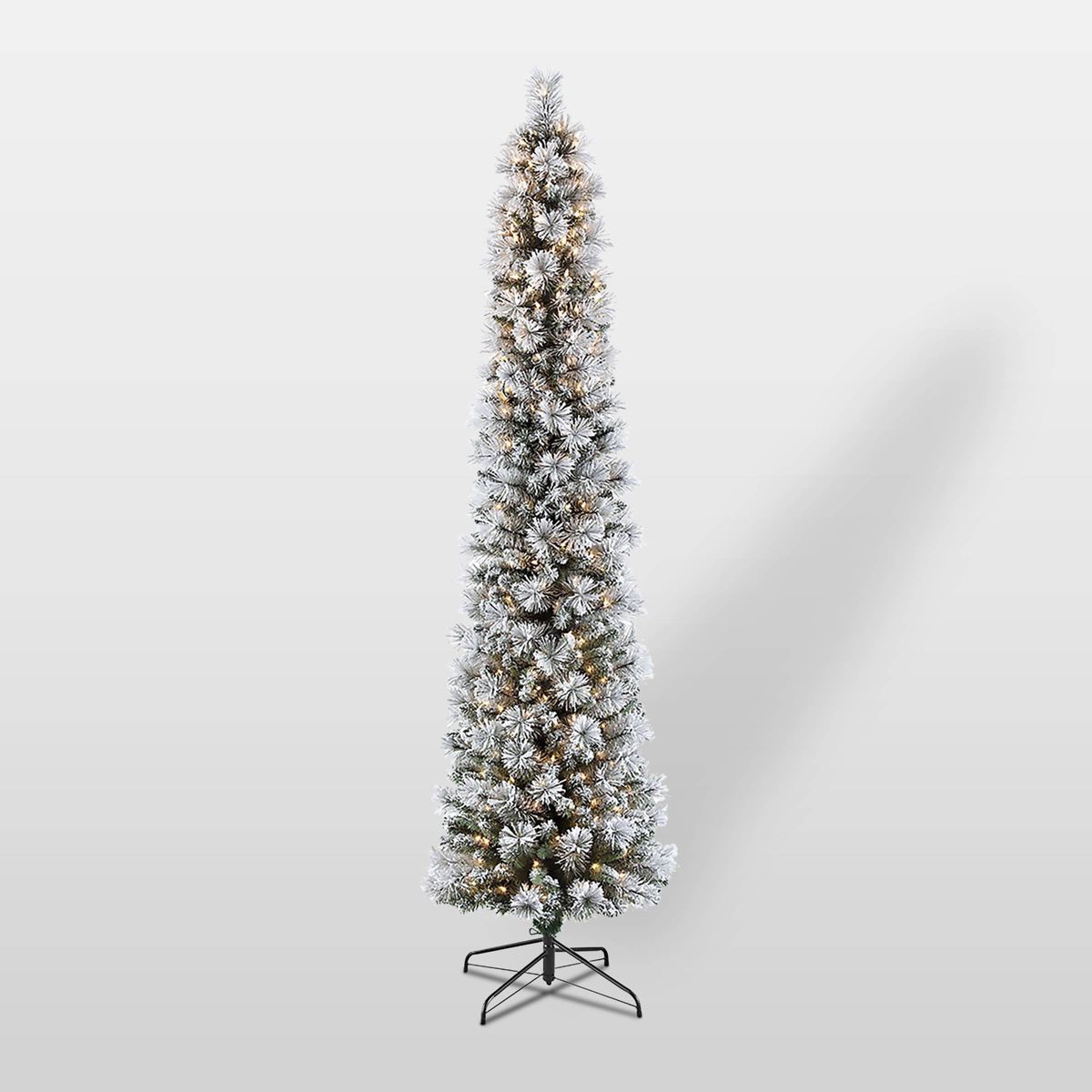 6.5ft Pre-Lit Flocked Portland Pencil Artificial Christmas Pine Tree - Puleo | Target