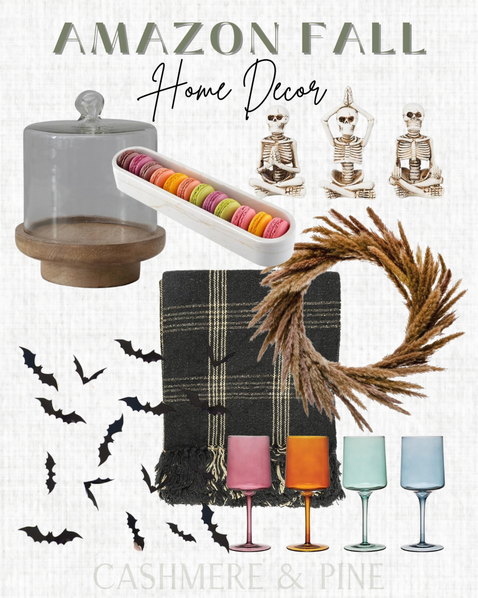 Fall home decor, pumpkins, skeletons, bat decor, throw blankets, glass cloche, cracker dish, dried natural wreath, wine glasses, fall decor, autumn accessories, Halloween decor

#LTKSeasonal #LTKFind #LTKhome