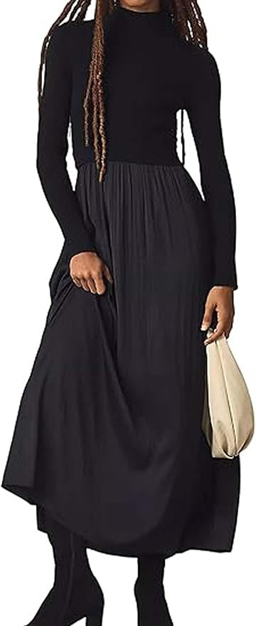 Lauweion Women's Turtleneck Sweater Maxi Dress Long Sleeve Slim Fit Ribbed Knit Pullover Jumper T... | Amazon (US)