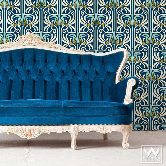 Art Nouveau Damask Fabric Wallpaper  Removable Reusable & | Etsy | Etsy (US)